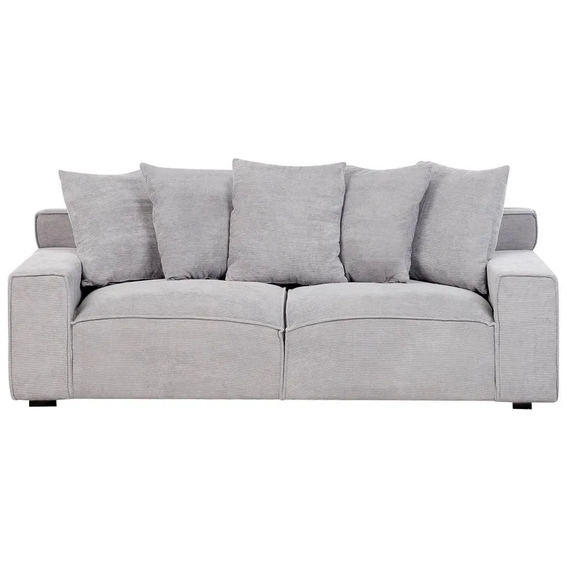 Beliani Canapé 3 Places en Velours Côtelé Gris Clair Rembourrage Épais en Mousse Ultra Confortable Idéal pour Salon Moderne et Industriel