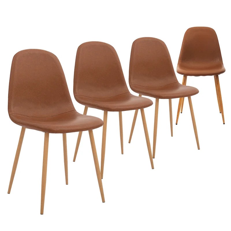 Ensemble de 4 chaises de salle à manger CangLong, chaises de cuisine capitonnées rétro pour salon, salle à manger, chaises scandinaves en similicuir avec pieds en métal, marron