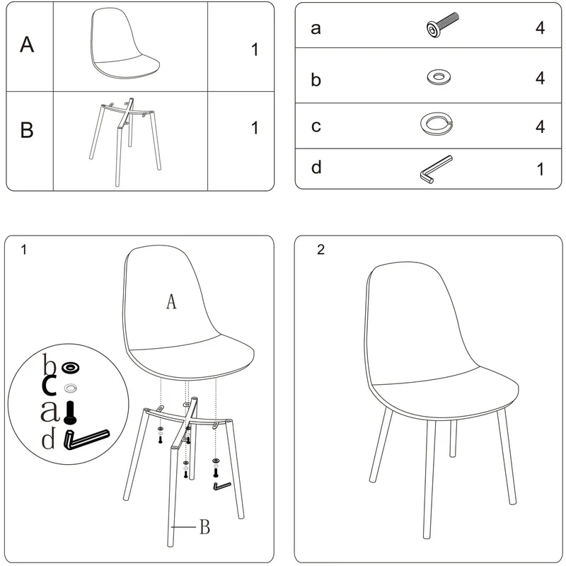 Ensemble de 4 chaises de salle à manger CangLong, chaises de cuisine capitonnées rétro pour salon, salle à manger, chaises scandinaves en similicuir avec pieds en métal, marron