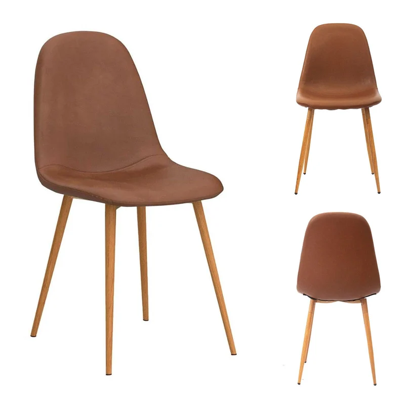 Ensemble de 4 chaises de salle à manger CangLong, chaises de cuisine capitonnées rétro pour salon, salle à manger, chaises scandinaves en similicuir avec pieds en métal, marron