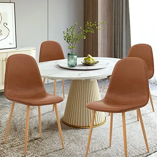 Ensemble de 4 chaises de salle à manger CangLong, chaises de cuisine capitonnées rétro pour salon, salle à manger, chaises scandinaves en similicuir avec pieds en métal, marron