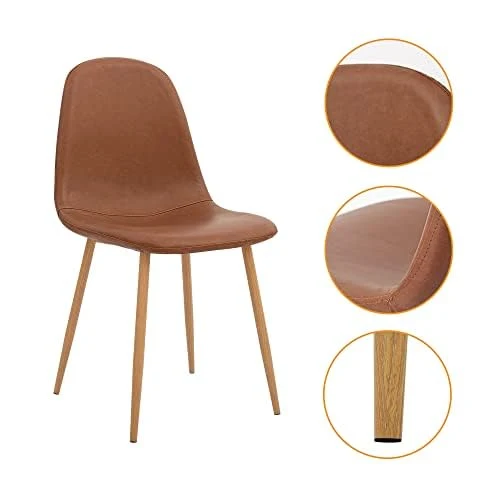 Ensemble de 4 chaises de salle à manger CangLong, chaises de cuisine capitonnées rétro pour salon, salle à manger, chaises scandinaves en similicuir avec pieds en métal, marron
