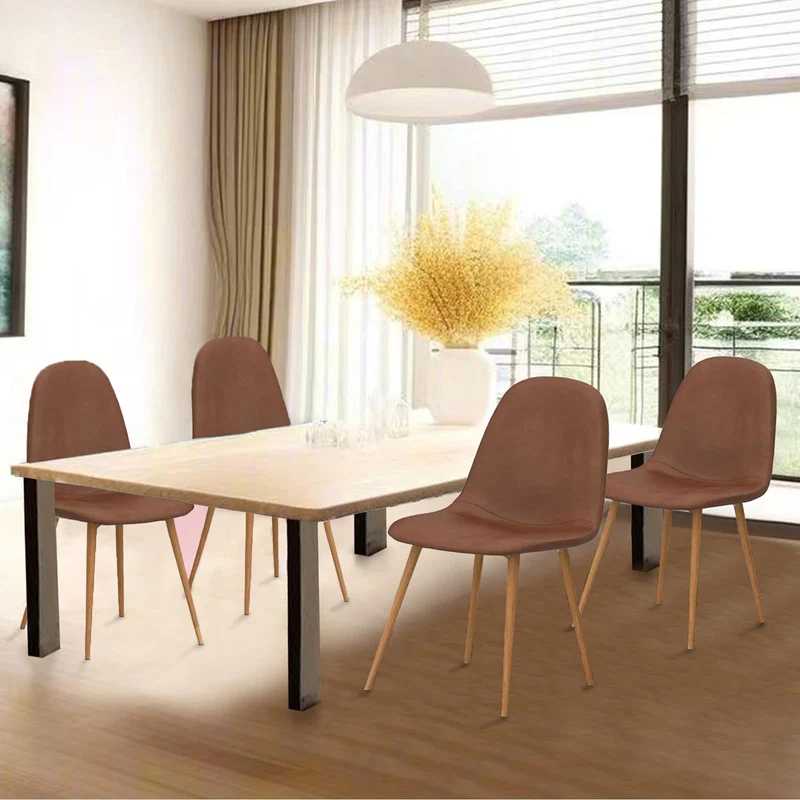 Ensemble de 4 chaises de salle à manger CangLong, chaises de cuisine capitonnées rétro pour salon, salle à manger, chaises scandinaves en similicuir avec pieds en métal, marron