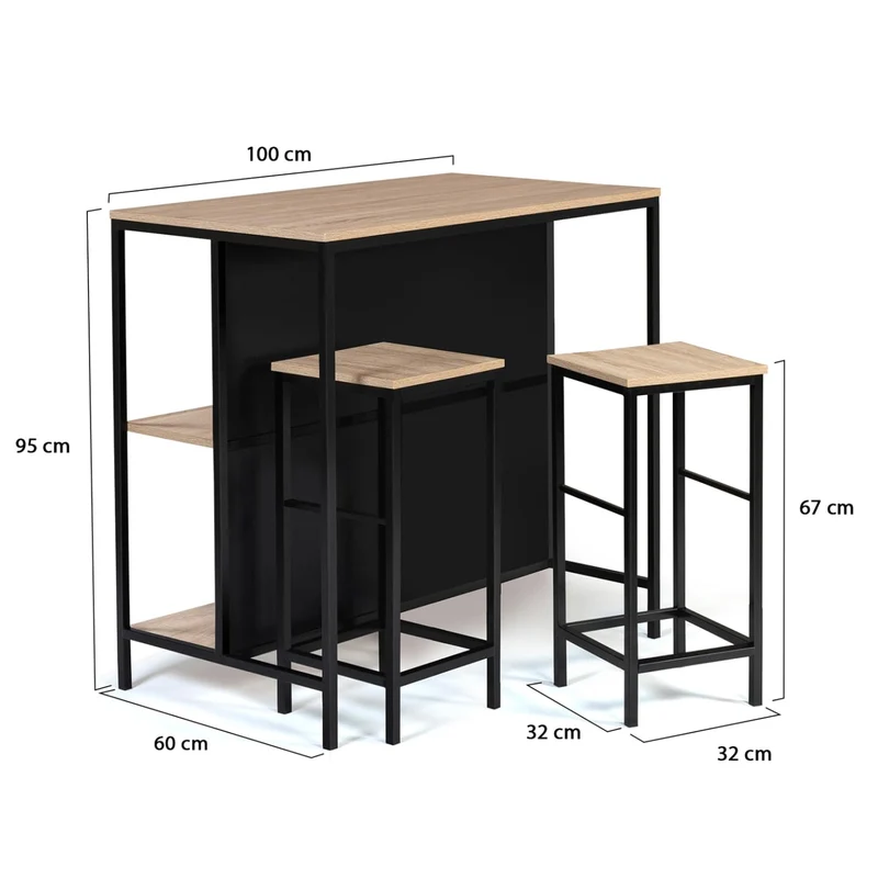 IDMarket - Ensemble Table de Bar îlot Detroit et 2 tabourets Design Industriel
