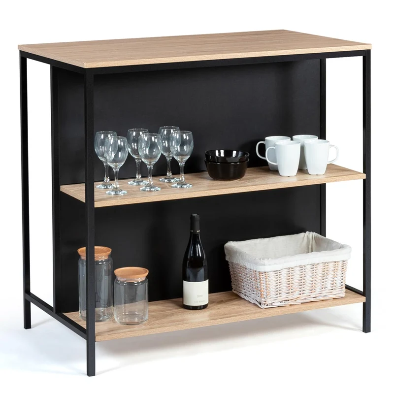 IDMarket - Ensemble Table de Bar îlot Detroit et 2 tabourets Design Industriel