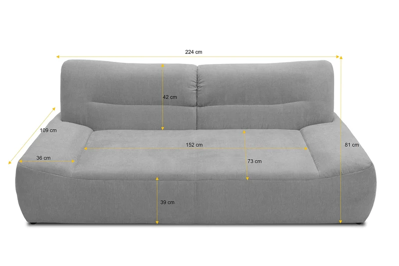 DOMO. Collection Canapé bohème, canapé 3 Places, Style bohème, canapé 3 Places, canapé rembourré, 224 x 109 x 81 cm (l x p x h), Gris foncé