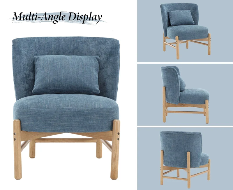 chairus Fauteuil Relax Salon avec Oreiller Lombaire Chaise de Salon en Chenille Fauteuil Scandinave sans Accoudoirs pour Salle à Manger, Bureau, Chambre (Bleu)