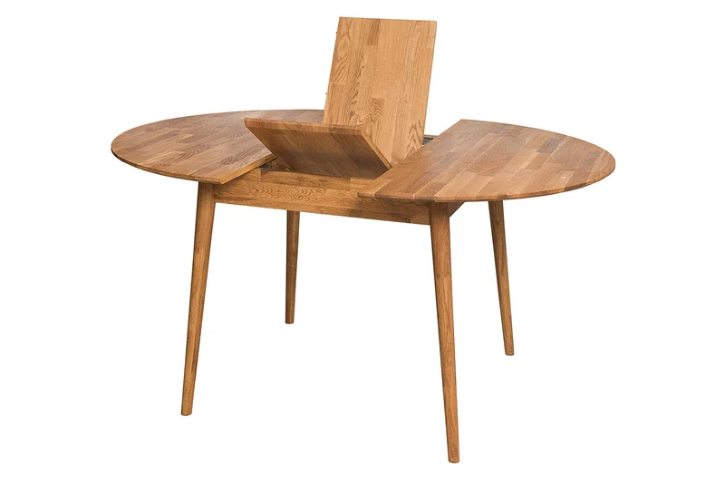 NORDICSTORY Escandi 4 Table de salle à manger nordique extensible ronde 120-155 cm, chêne massif, idéale pour cuisine, salon, meubles design nordique, couleur chêne naturel