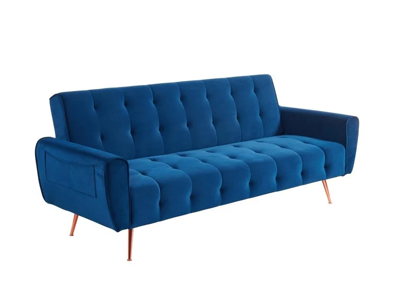 Vente-unique - Canapé 3 Places Convertible clic-clac en Velours POLANI - Bleu Roi