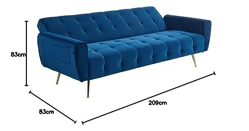 Vente-unique - Canapé 3 Places Convertible clic-clac en Velours POLANI - Bleu Roi