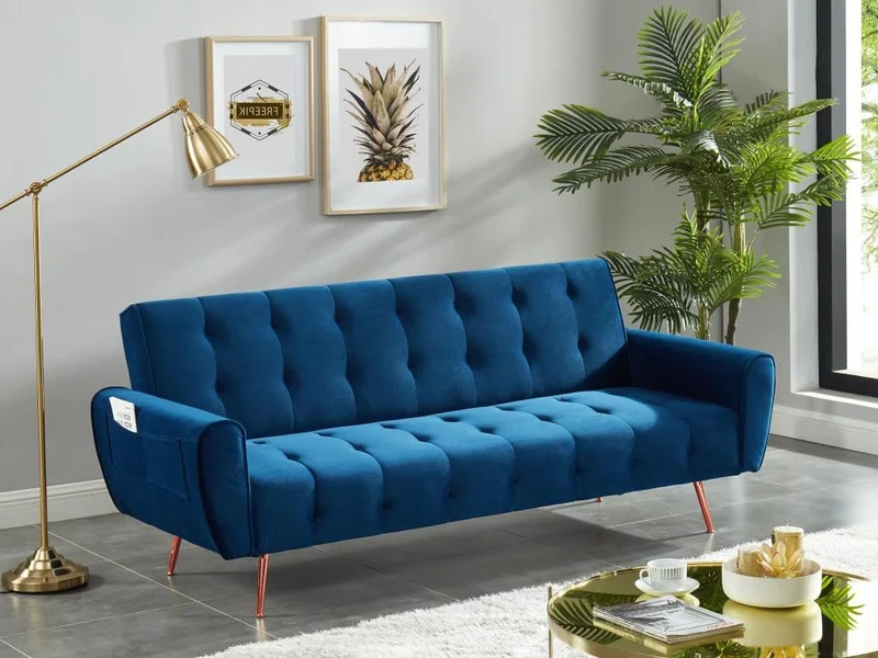 Vente-unique - Canapé 3 Places Convertible clic-clac en Velours POLANI - Bleu Roi