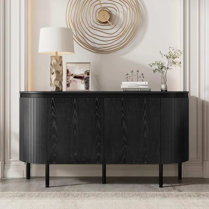 Merax Buffet moderne en bois 145 x 43 x 78 cm avec étagères réglables et pieds en métal, idéal pour le salon et la salle à manger, noir