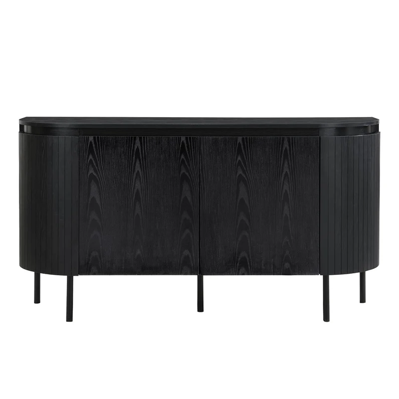 Merax Buffet moderne en bois 145 x 43 x 78 cm avec étagères réglables et pieds en métal, idéal pour le salon et la salle à manger, noir