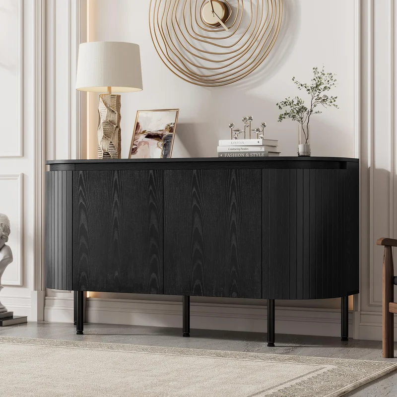 Merax Buffet moderne en bois 145 x 43 x 78 cm avec étagères réglables et pieds en métal, idéal pour le salon et la salle à manger, noir