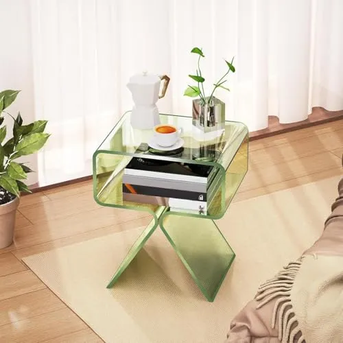 Table basse élégante en acrylique transparent de qualité supérieure avec étagère ouverte pour salon, chambre à coucher et bureau, pas de montage nécessaire, parfaite pour les petits espaces (petite