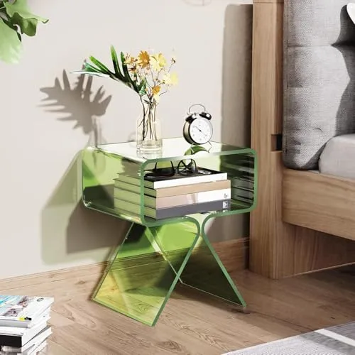 Table basse élégante en acrylique transparent de qualité supérieure avec étagère ouverte pour salon, chambre à coucher et bureau, pas de montage nécessaire, parfaite pour les petits espaces (petite