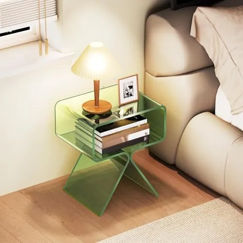 Table basse élégante en acrylique transparent de qualité supérieure avec étagère ouverte pour salon, chambre à coucher et bureau, pas de montage nécessaire, parfaite pour les petits espaces (petite