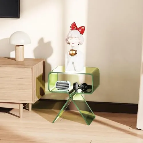 Table basse élégante en acrylique transparent de qualité supérieure avec étagère ouverte pour salon, chambre à coucher et bureau, pas de montage nécessaire, parfaite pour les petits espaces (petite