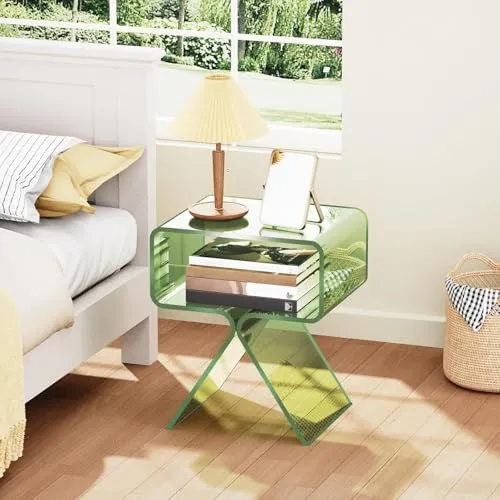 Table basse élégante en acrylique transparent de qualité supérieure avec étagère ouverte pour salon, chambre à coucher et bureau, pas de montage nécessaire, parfaite pour les petits espaces (petite