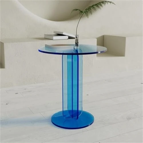 ZDFTGKM Table basse ronde moderne en acrylique - Multifonction - Pour salon, chambre à coucher et bureau - Bleu - 53 x 58 cm (l x L)