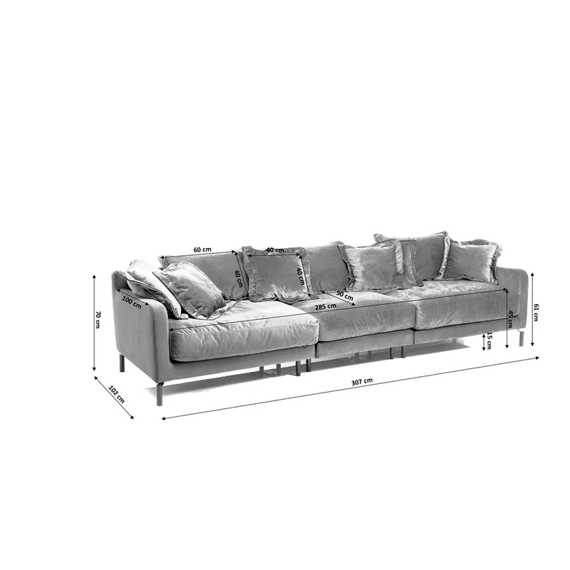 Kare Design Canapé Lullaby XL Velours Bleu pétrole