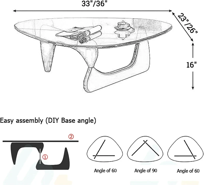MZBDYYF Table Basse Triangulaire Moderne du Milieu du siècle avec Dessus en Verre et Base en Bois pour Le Salon - Conception Ovale rétro pour Le Bureau à Domicile - Finition Brune Naturelle