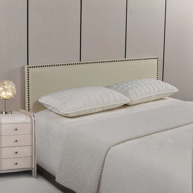 Mobilier-Deco Livia - Tête de lit cloutée en Tissu Lin Beige 160 cm