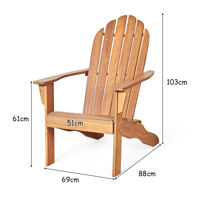 COSTWAY Chaise de Jardin Extérieur Adirondack en Bois Résistant aux Intempéries avec Dossier Incurvé Charge Max. 170KG pour Jardin/Patio/Pelouse et Terrasse