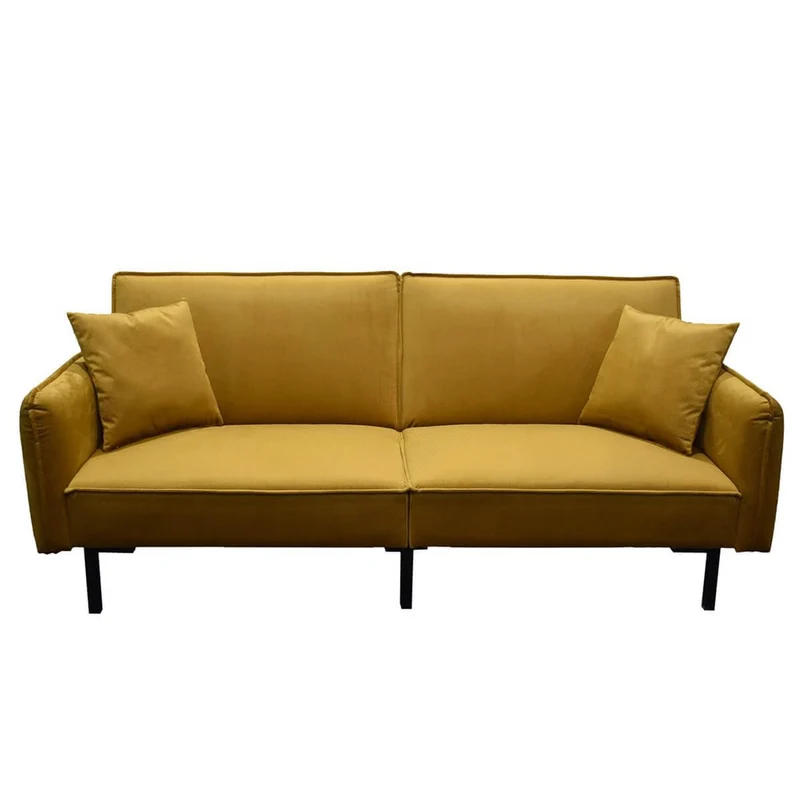 AltoBuy KONAE - Canapé Convertible Bois d'Eucalyptus Velours Ocre