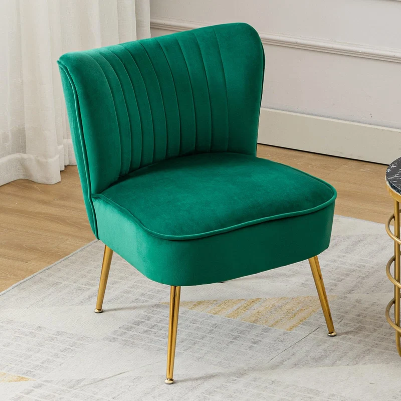 chairus Chaise de Salon en Velours Fauteuil de Chambre Comfortable Chaise Rembourrée Canapé 1 Place (Vert- 1 Piece)