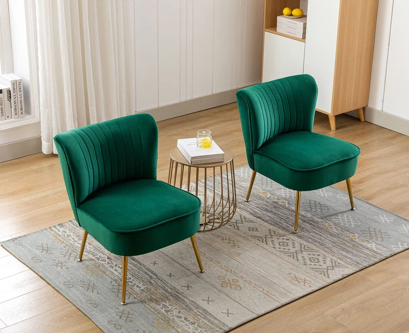 chairus Chaise de Salon en Velours Fauteuil de Chambre Comfortable Chaise Rembourrée Canapé 1 Place (Vert- 1 Piece)