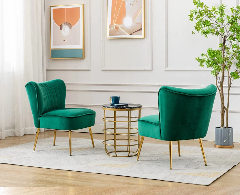 chairus Chaise de Salon en Velours Fauteuil de Chambre Comfortable Chaise Rembourrée Canapé 1 Place (Vert- 1 Piece)