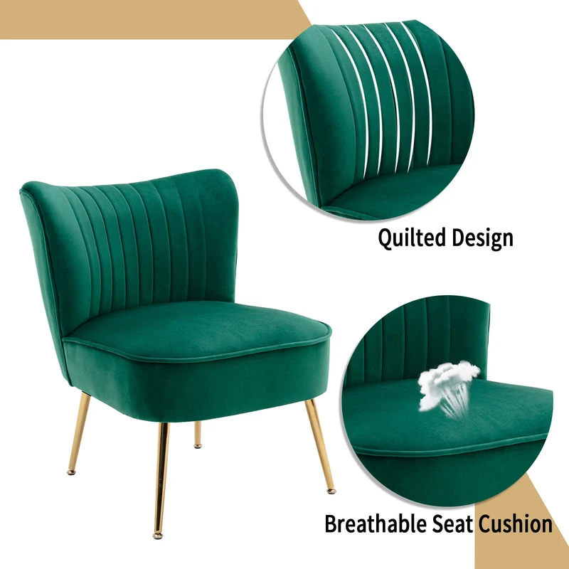 chairus Chaise de Salon en Velours Fauteuil de Chambre Comfortable Chaise Rembourrée Canapé 1 Place (Vert- 1 Piece)