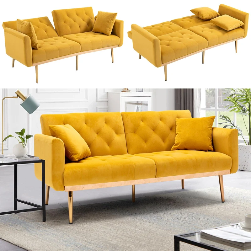 DMJLI-T Canaper, Canapé Convertible 3 Places, Dossier Inclinable 3 Positions, Canapé Lit pour Le Jour et la Nuit, Peu Encombrant et Uni Convient pour Adultes et Adolescents,Yellow