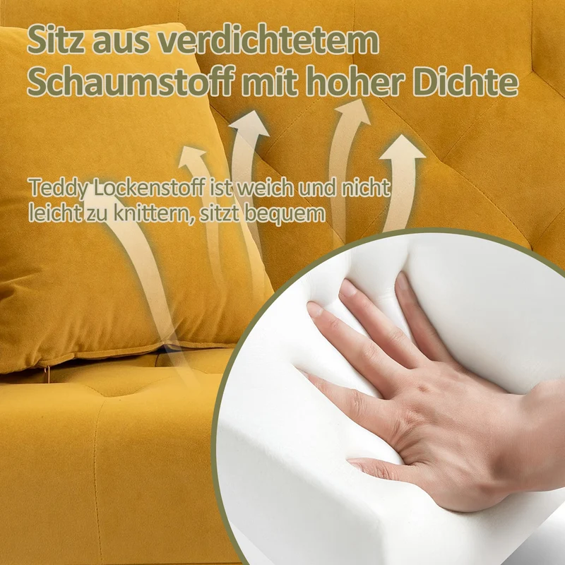 DMJLI-T Canaper, Canapé Convertible 3 Places, Dossier Inclinable 3 Positions, Canapé Lit pour Le Jour et la Nuit, Peu Encombrant et Uni Convient pour Adultes et Adolescents,Yellow