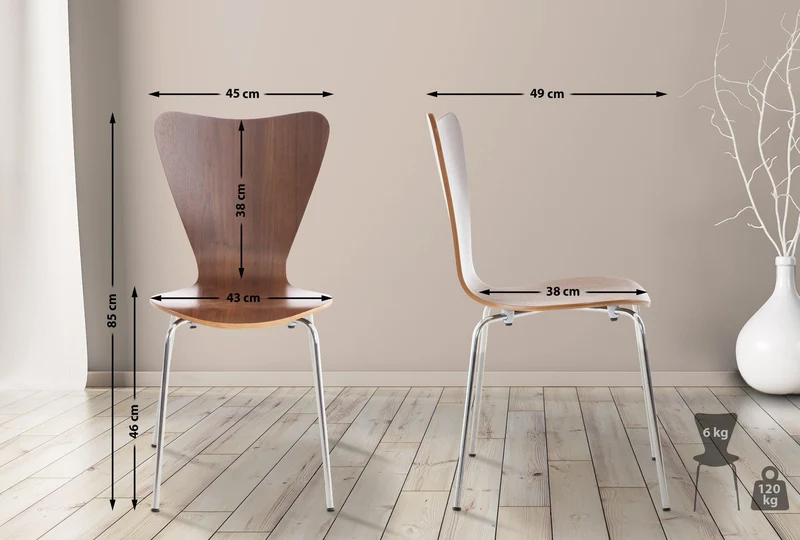 CLP Chaise Empilable Calisto en Bois - Assise Ergonomique - Chaise de Salle d'Attente en Bois Chaise, Hauteur Assise 45 cm -Couleurs au Choix:, Couleur:Noyer