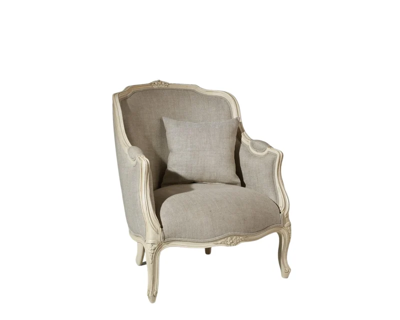 Robin des Bois - Victor : Fauteuil bergère en Bois Massif et Lin Premium