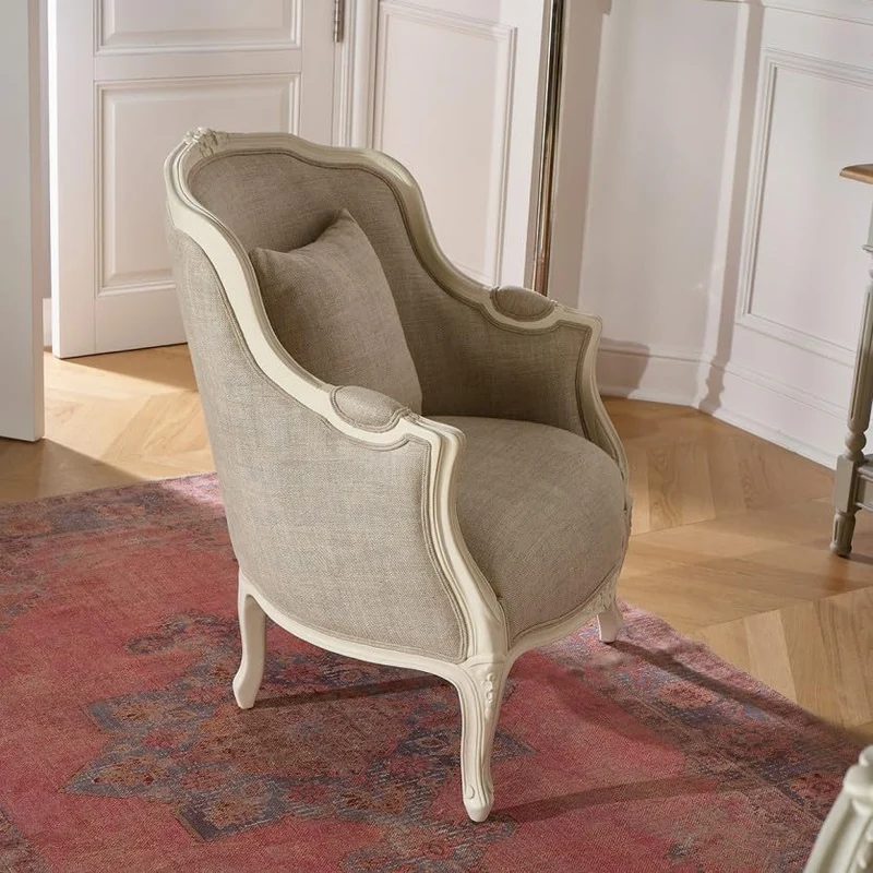 Robin des Bois - Victor : Fauteuil bergère en Bois Massif et Lin Premium