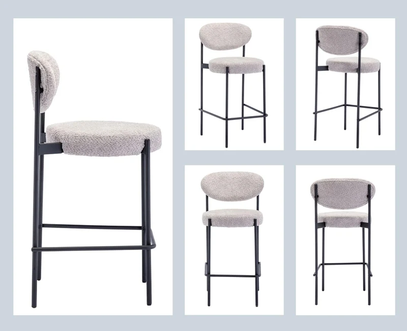 chairus Lot de 2 Tabourets de Bar de Cuisine Tabourets de Comptoir de Déjeuner en Fausse Fourrure avec Cadre en Métal (Gris)