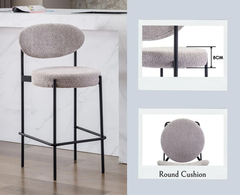 chairus Lot de 2 Tabourets de Bar de Cuisine Tabourets de Comptoir de Déjeuner en Fausse Fourrure avec Cadre en Métal (Gris)