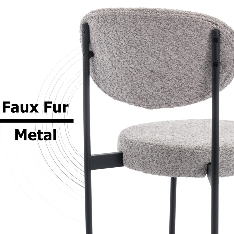 chairus Lot de 2 Tabourets de Bar de Cuisine Tabourets de Comptoir de Déjeuner en Fausse Fourrure avec Cadre en Métal (Gris)