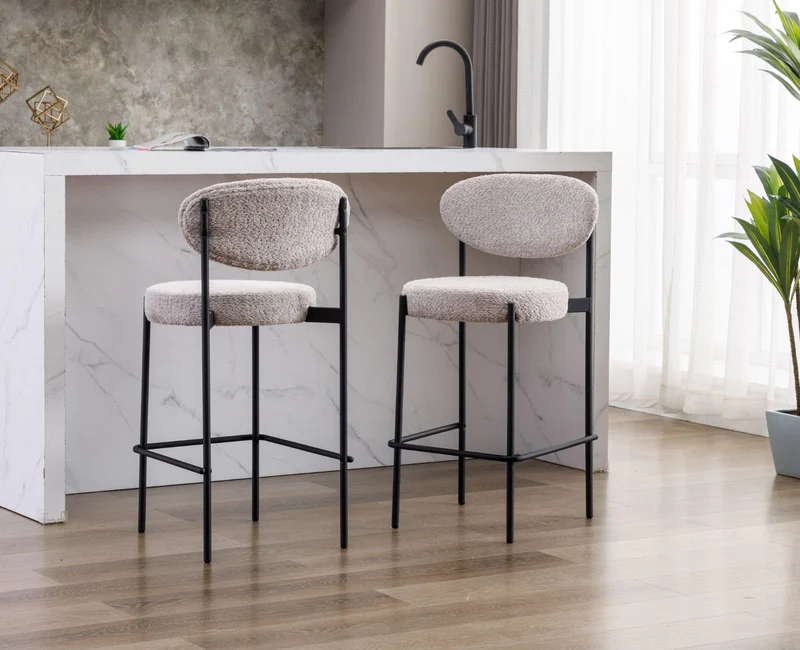 chairus Lot de 2 Tabourets de Bar de Cuisine Tabourets de Comptoir de Déjeuner en Fausse Fourrure avec Cadre en Métal (Gris)