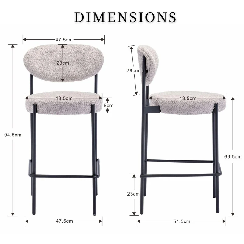 chairus Lot de 2 Tabourets de Bar de Cuisine Tabourets de Comptoir de Déjeuner en Fausse Fourrure avec Cadre en Métal (Gris)