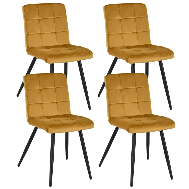 DUHOME Chaise Salle à Manger Lot de 4 Chaise Cuisine avec Dossier Tabouret Coiffeuse Velours Siège Capitonnée pour Salon Chambre Restaurant, Jaune