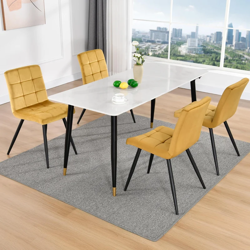 DUHOME Chaise Salle à Manger Lot de 4 Chaise Cuisine avec Dossier Tabouret Coiffeuse Velours Siège Capitonnée pour Salon Chambre Restaurant, Jaune