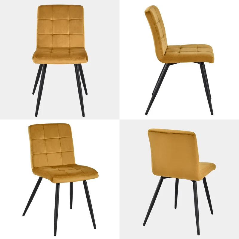 DUHOME Chaise Salle à Manger Lot de 4 Chaise Cuisine avec Dossier Tabouret Coiffeuse Velours Siège Capitonnée pour Salon Chambre Restaurant, Jaune