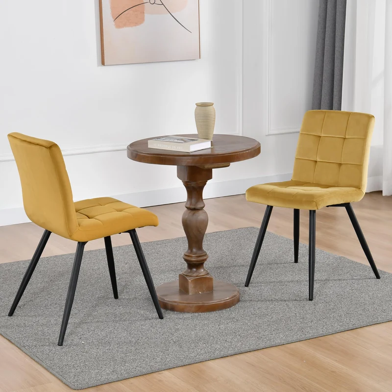 DUHOME Chaise Salle à Manger Lot de 4 Chaise Cuisine avec Dossier Tabouret Coiffeuse Velours Siège Capitonnée pour Salon Chambre Restaurant, Jaune