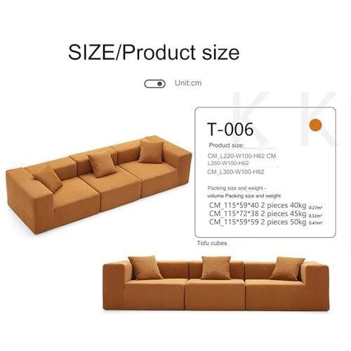 BEDOIN Combinaison de module de canapé de compression en éponge complète, canapé en tissu italien de petite taille, emballage sous vide, démontage et lavage marron, 260 x 100 x 62 cm