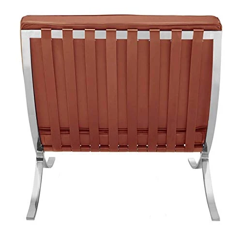 Furnwise Fauteuil de salon moderne en cuir avec cadre en acier inoxydable poli (cognac)