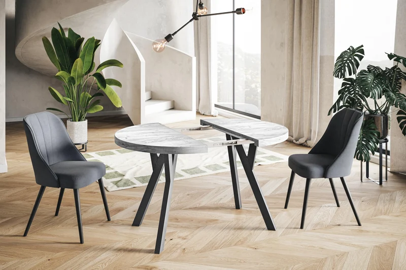 AlpiMeble Table de salle à manger ronde OVO, table extensible diamètre : 80 cm à 130 cm, table de salon, couleur : blanc, avec pieds en bois de couleur blanche